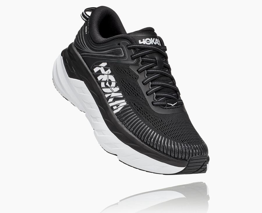 Hoka One One Running Shoes Womens Black/White - Bondi 7 - 16352ZRVW